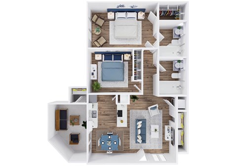 Floor plan for 2 beds, 2 baths, 940 sqft